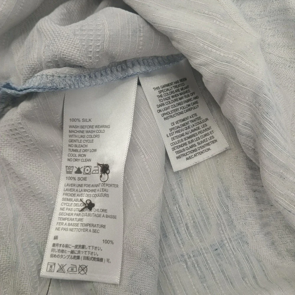 Tommy Bahama Mens L Silk Tropical Palm Leaf Print Button Down Camp Shirt Blue